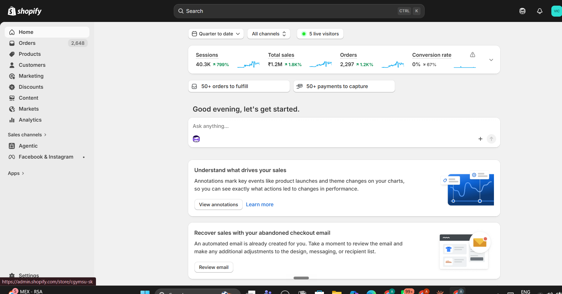 Victory Vitals Shopify analytics dashboard